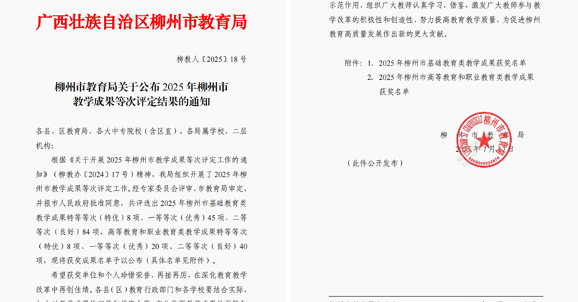 喜讯：马克思主义学院在2025年柳州市教学成果等次评定中喜获佳绩